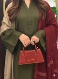 Olive Green Dhanak long Shirt 2Pc