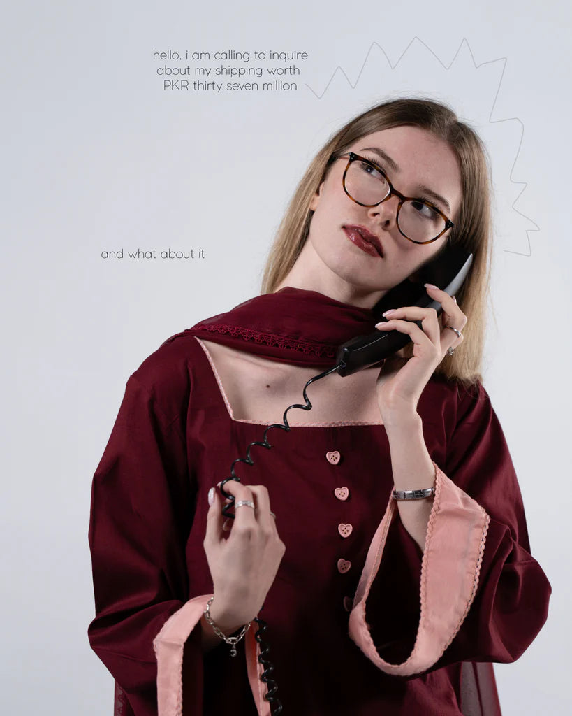 Maroon Heart Farshi Set – 3 Piece