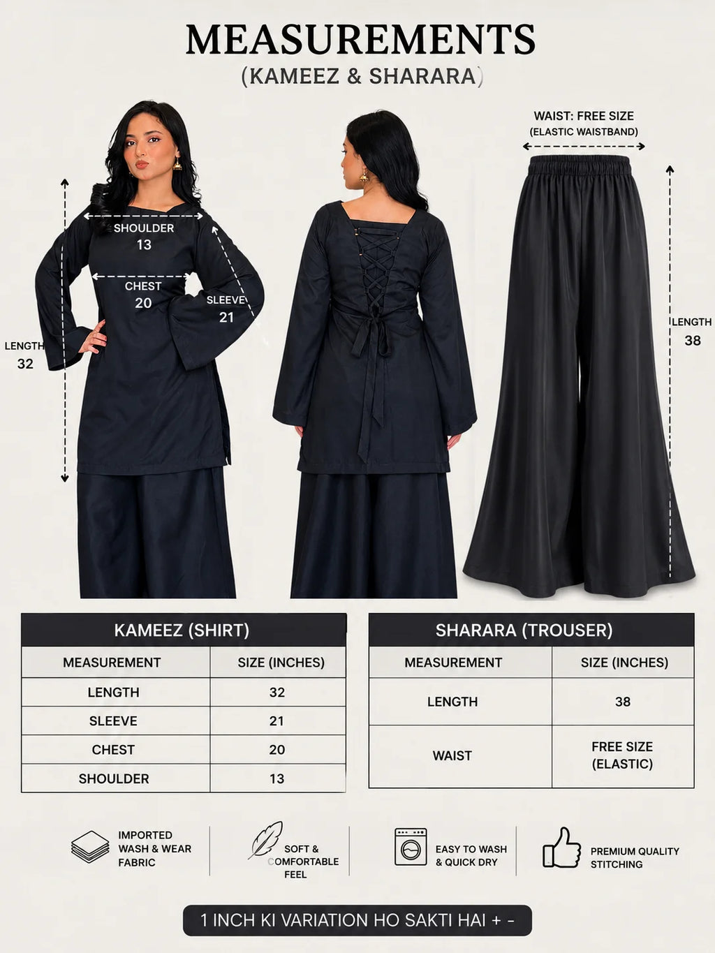 Black kameez with Flared plazo