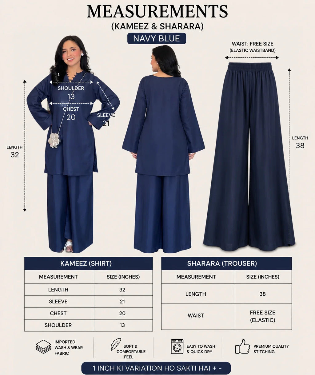 Navy Blue Kameez with Flared Plazo