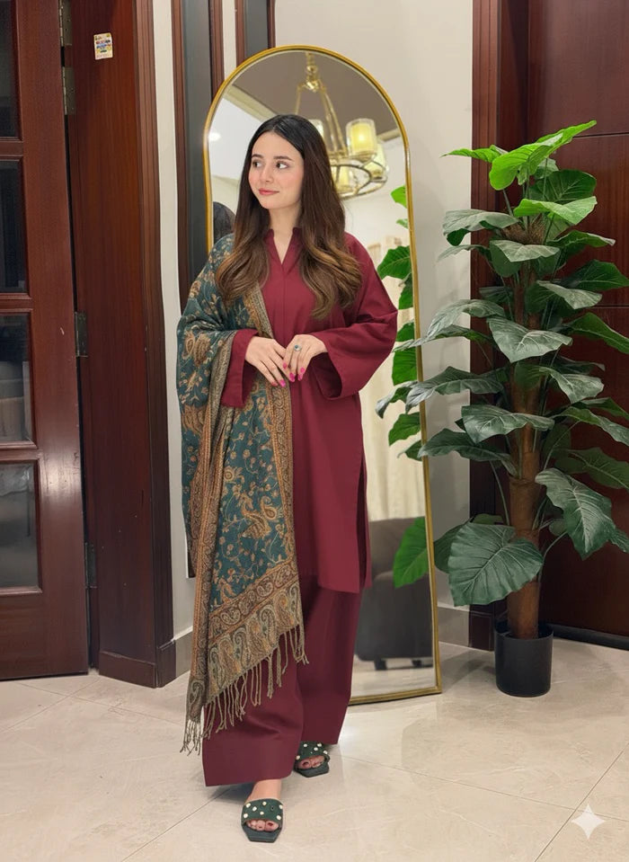 Maroon Dhanak Farshi Shalwar 2Pc