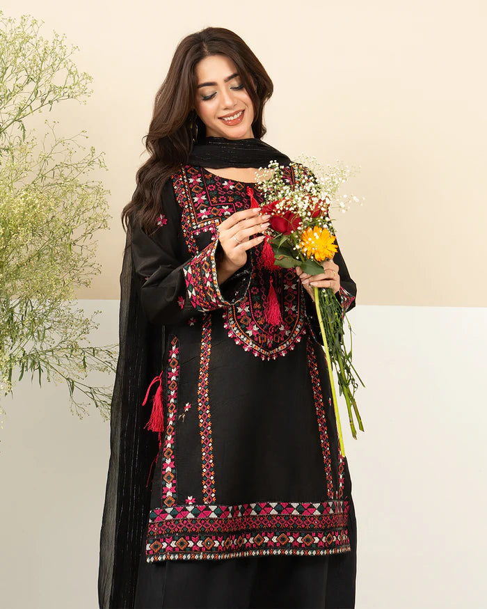 Midnight Bloom Embroidered 3 Piece Suit