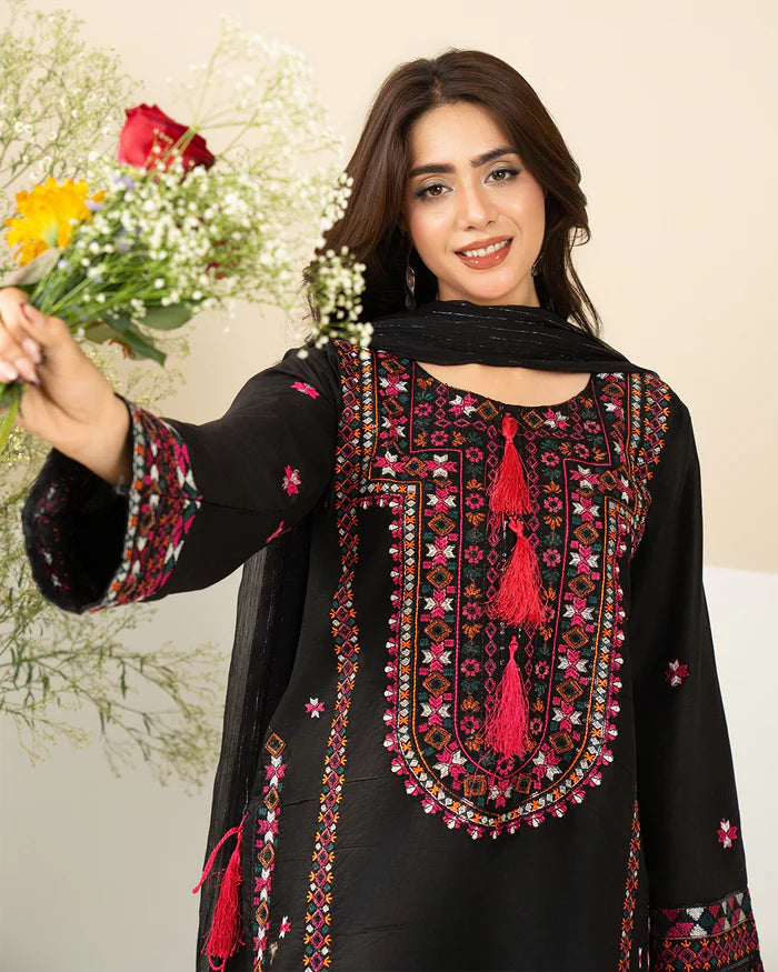 Midnight Bloom Embroidered 3 Piece Suit