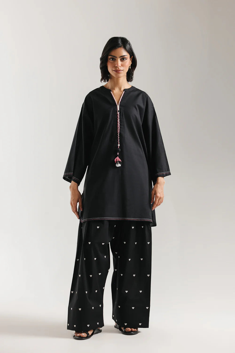 Black Heart Embroidered Co-Ord Set – 2 Piece
