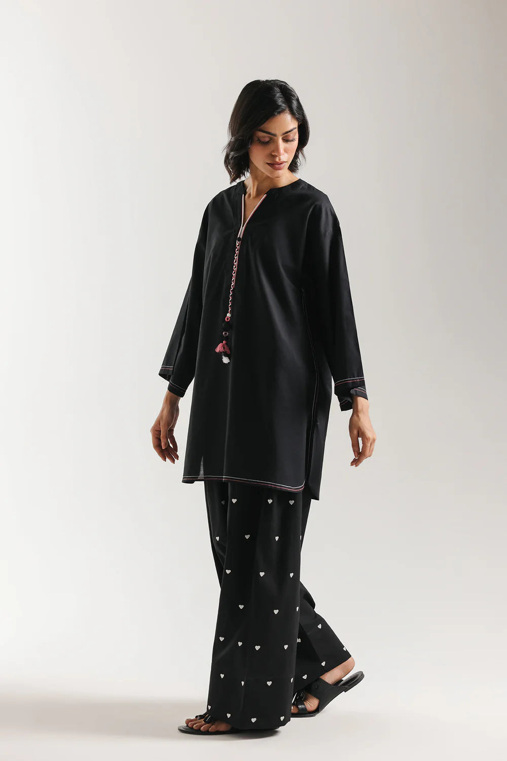 Black Heart Embroidered Co-Ord Set – 2 Piece