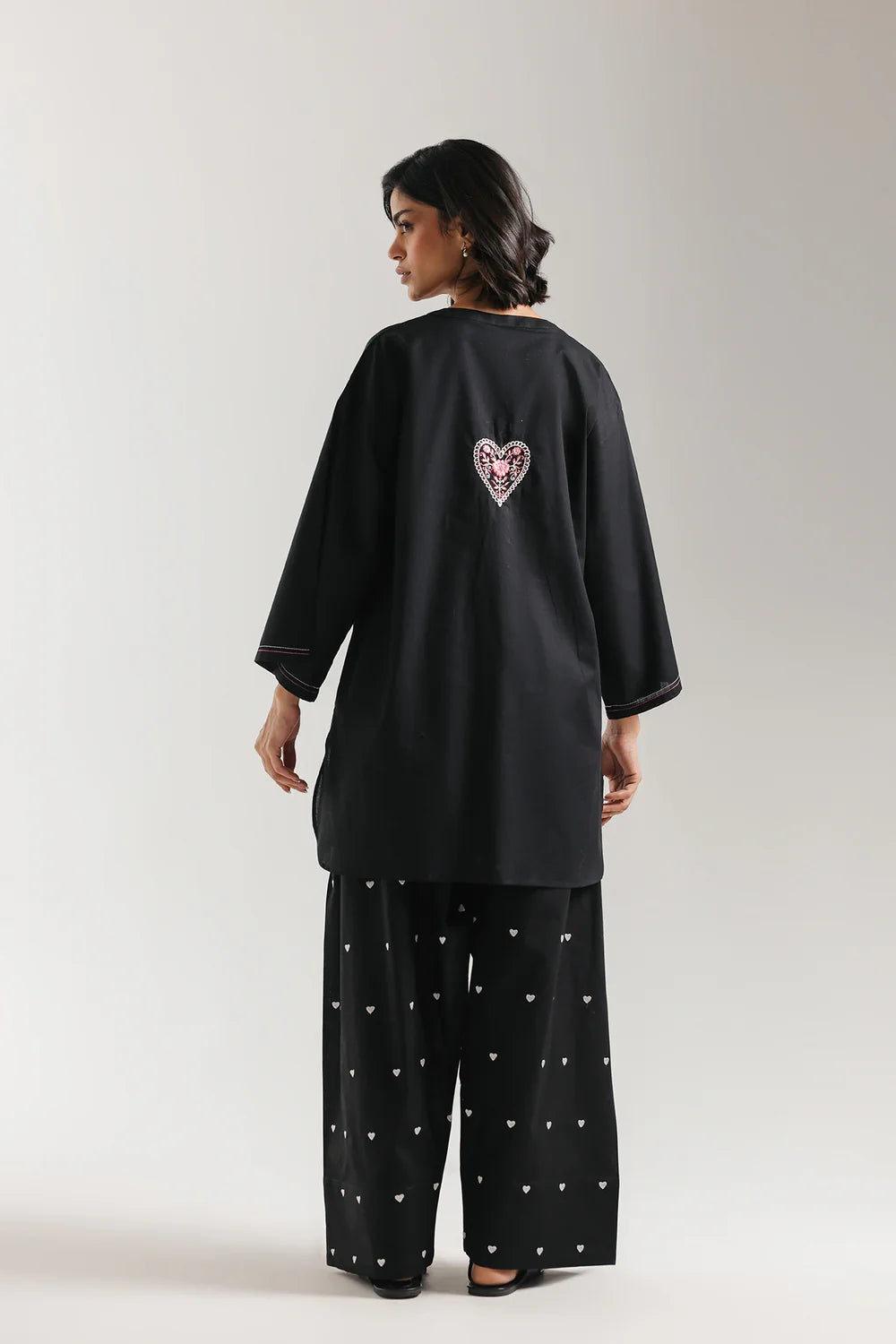 Black Heart Embroidered Co-Ord Set – 2 Piece