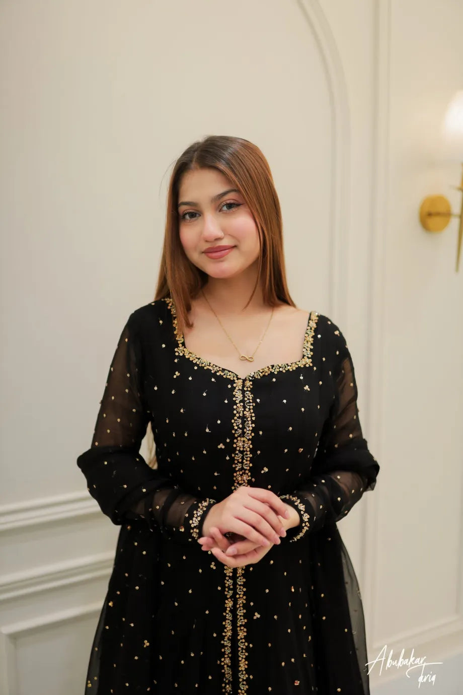 SOLID BLACK HI SLIT LONG EMBELLISHED ANARKALI WITH DUPATTA