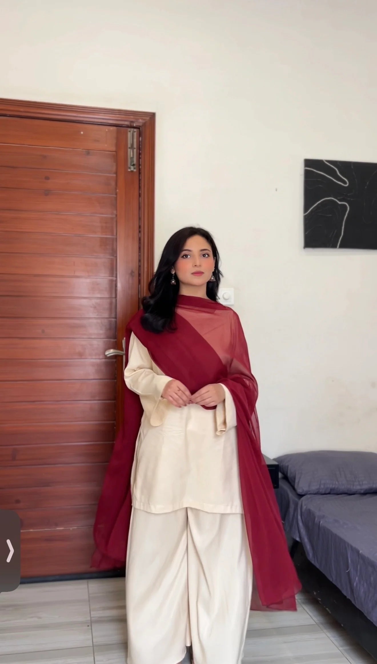 Cream Beige kameez With Flared Plazo