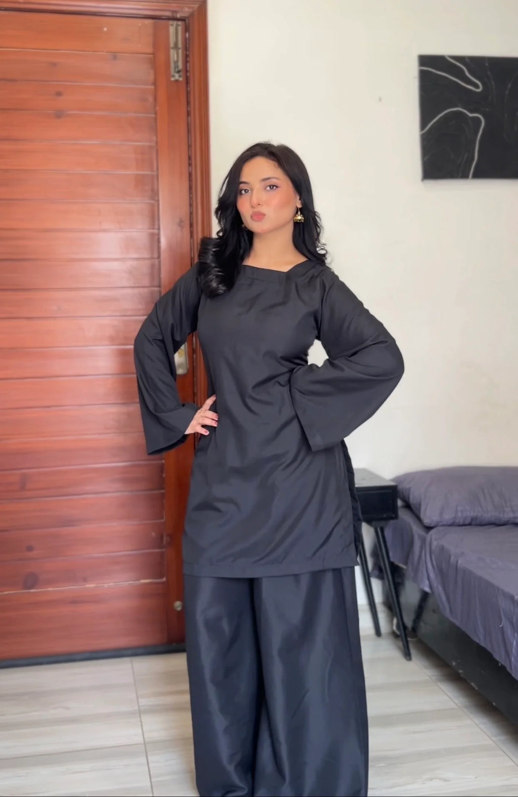 Black kameez with Flared plazo