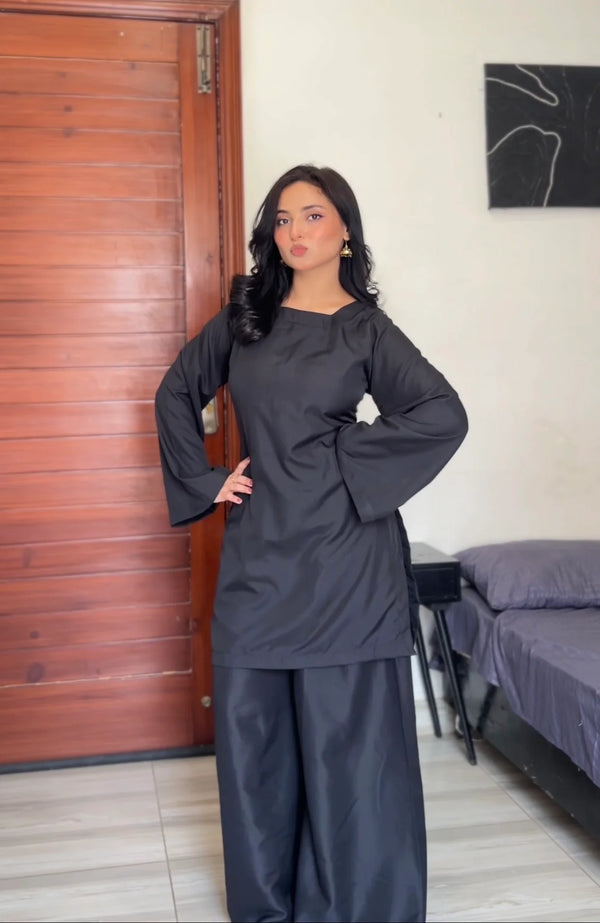 Black kameez with Flared plazo