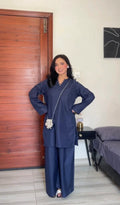 Navy Blue Kameez with Flared Plazo