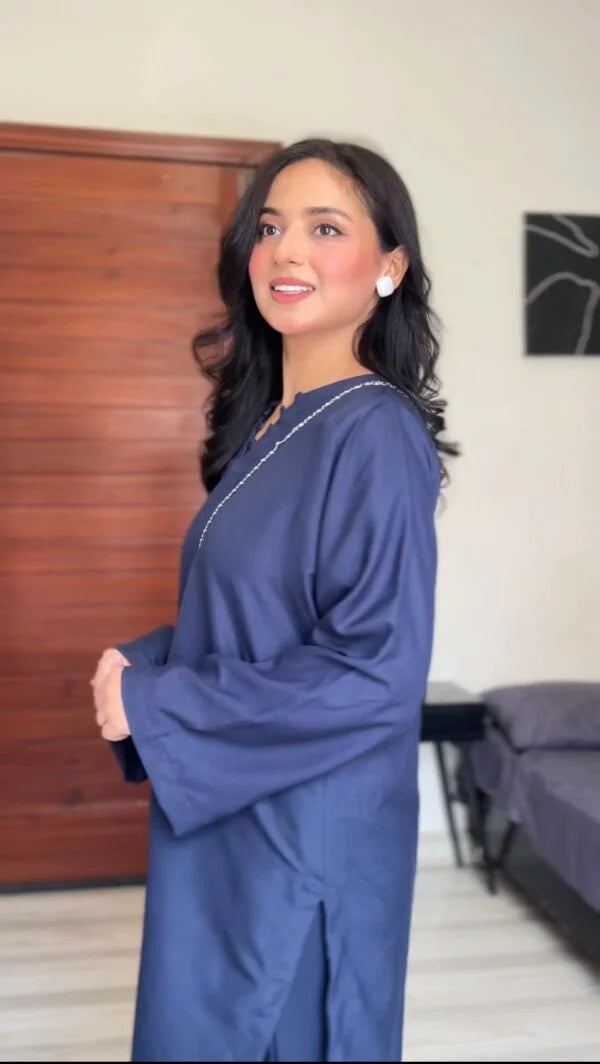 Navy Blue Kameez with Flared Plazo