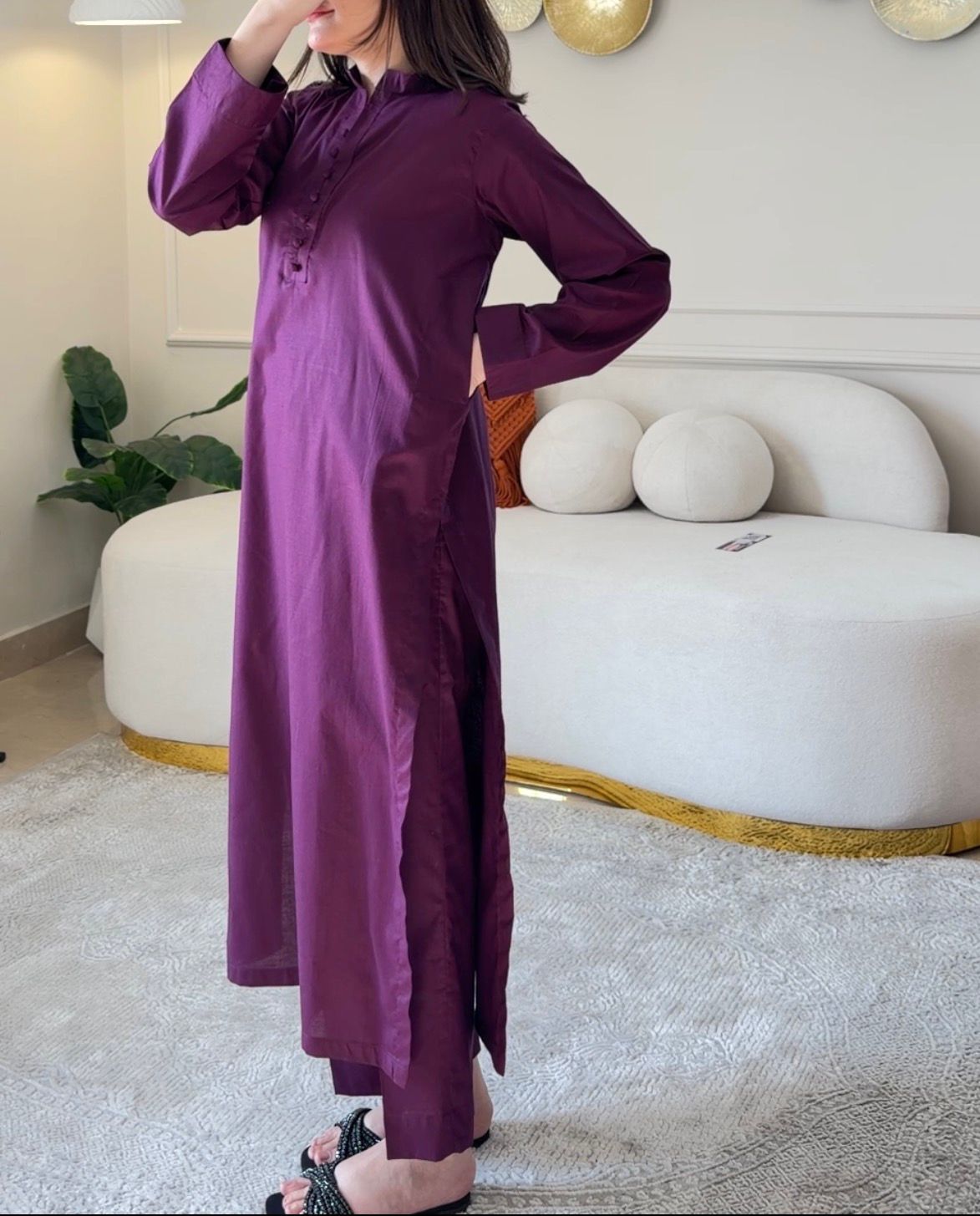 Cotton Lawn Purple Classic Coord Set