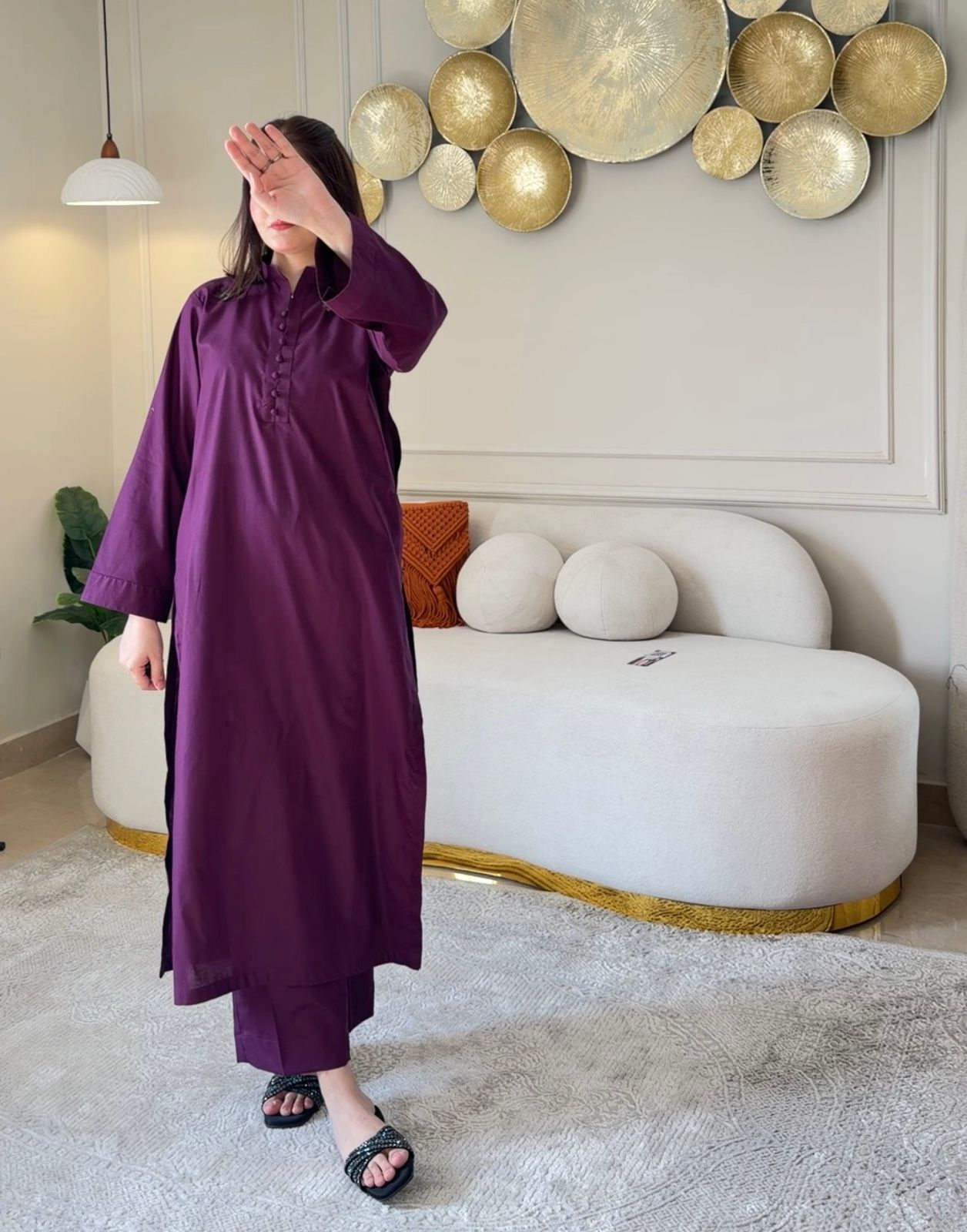 Cotton Lawn Purple Classic Coord Set